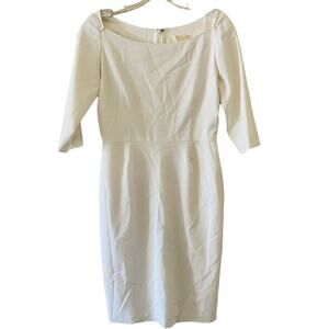 Lizzie Stanton Cream Square Neck Three Quarter Sleeves Sheath Dress Size XS